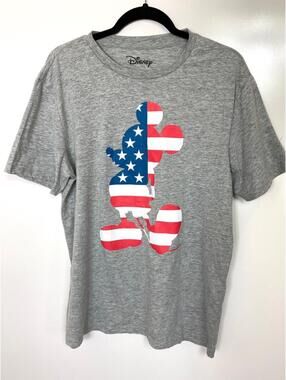 Disney Gray T-Shirt with American Flag Mickey Mouse Graphic